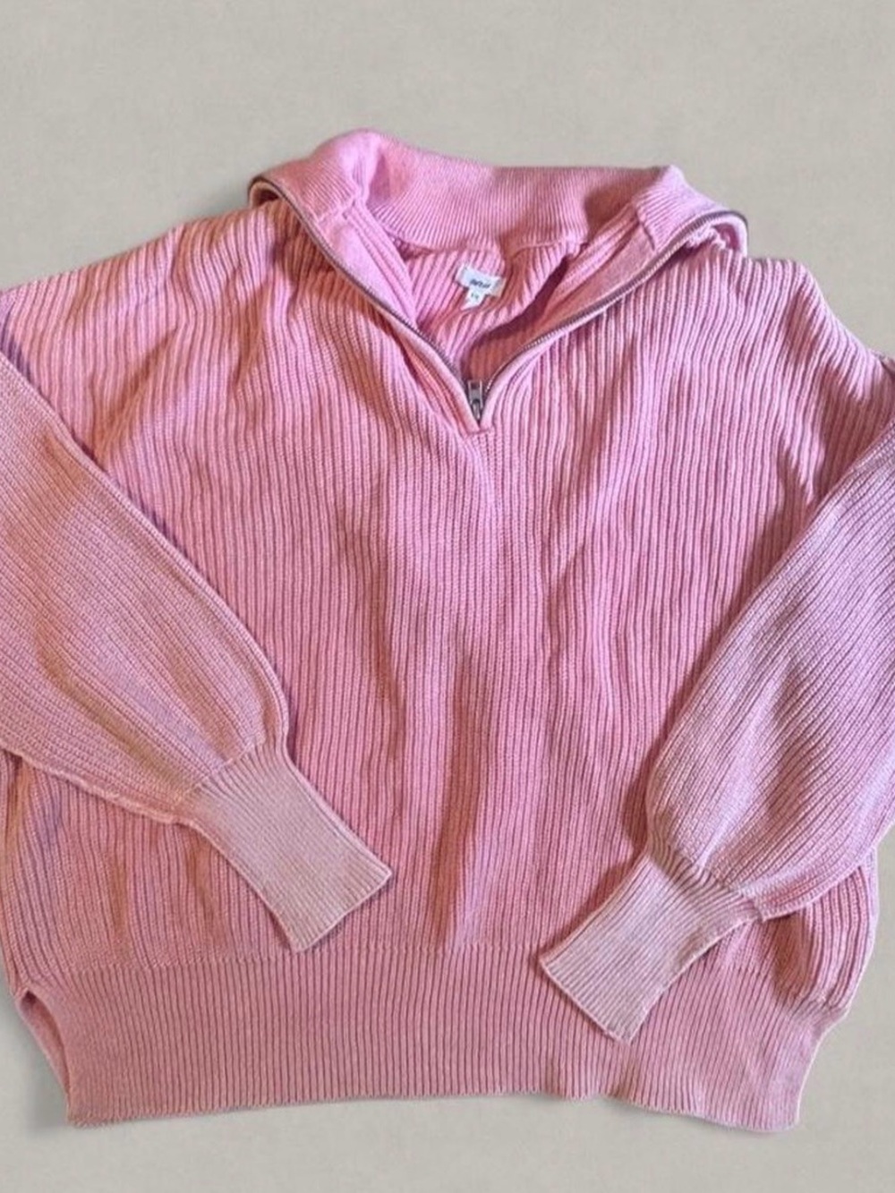 Soft Ribbed Quarter-Zip Sweater - Pink